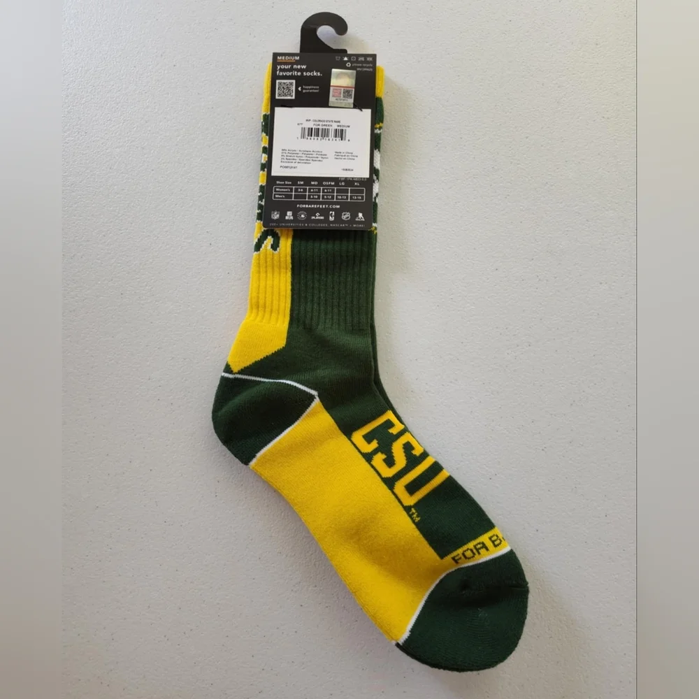 For Bare Feet CSU Green and Yellow Socks